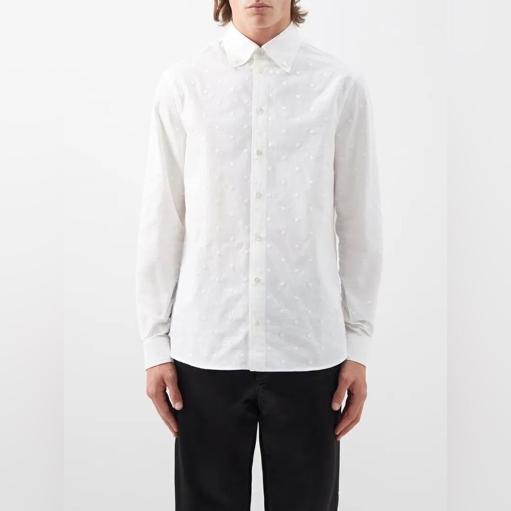 Erdem Stephen Embroidered Dots Long Sleeve Shirt White Medium